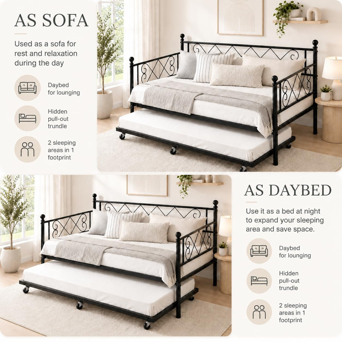 Twin Daybed with Trundle and Heart-Shaped Headboard L95001