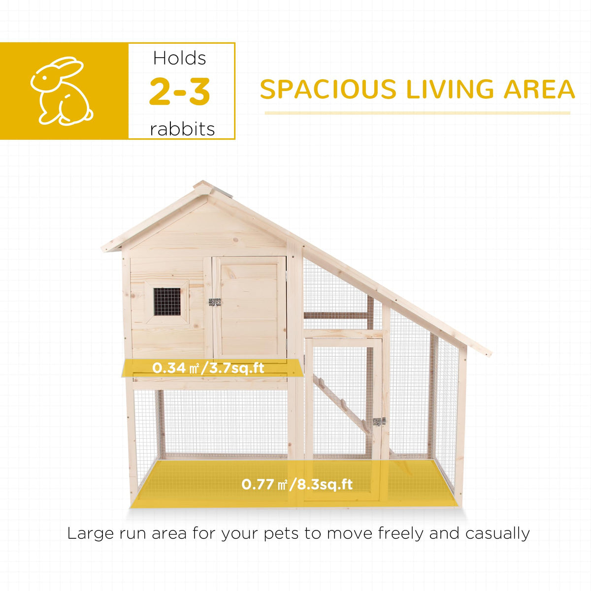55" 2-Tier Wooden Rabbit Hutch with Ramp E9060