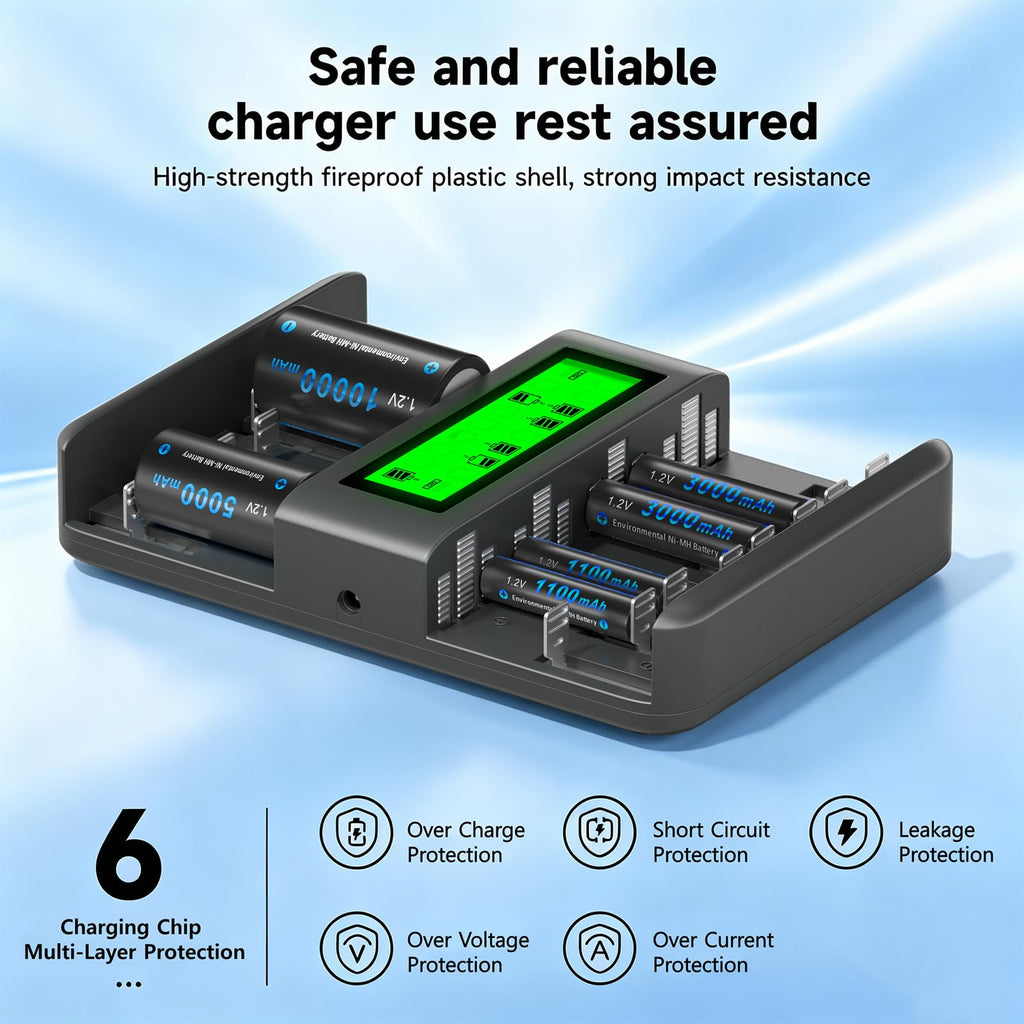 16 Bay AA AAA C D NiMH Battery Charger with LCD Display L805