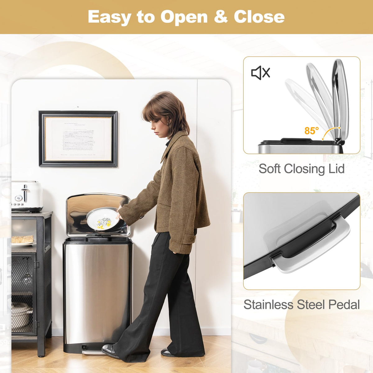 13.2 Gal Stainless Steel Step-on Trash Can K29284