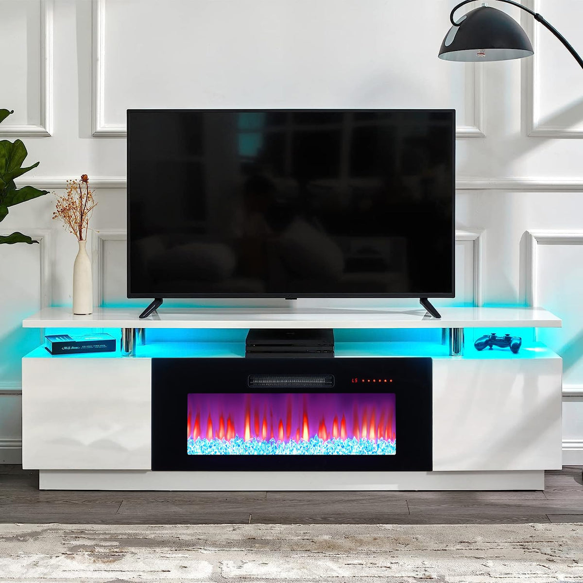 70" High-Gloss TV Stand with 36" Electric Fireplace O673850