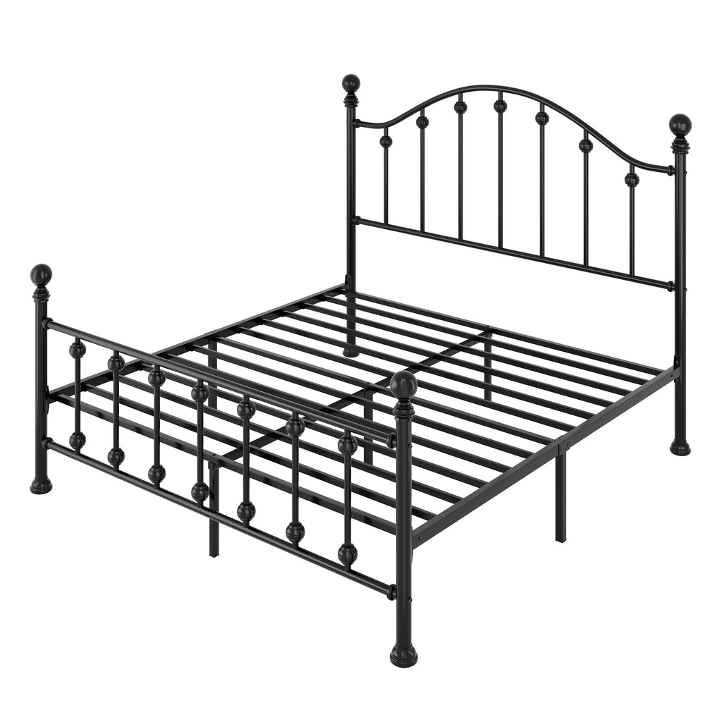 Queen Metal Bed Frame with Victorian Headboard and Footboard Black U274808
