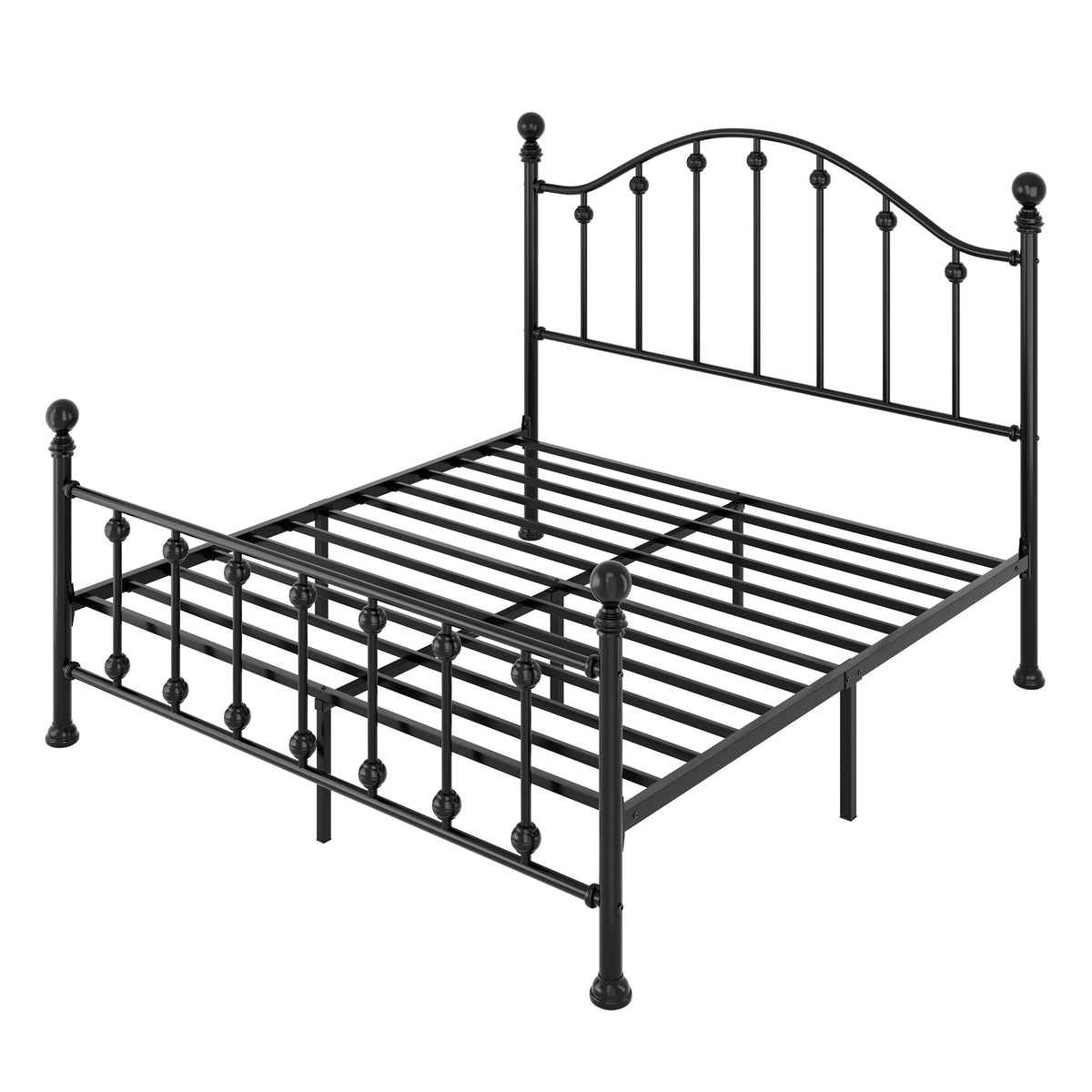 Queen Metal Bed Frame with Victorian Headboard and Footboard Black U274808