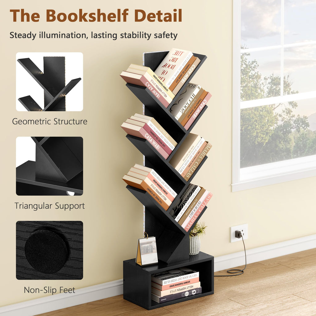 6 Tier Tree Bookshelf with Drawer and LED Lights I408