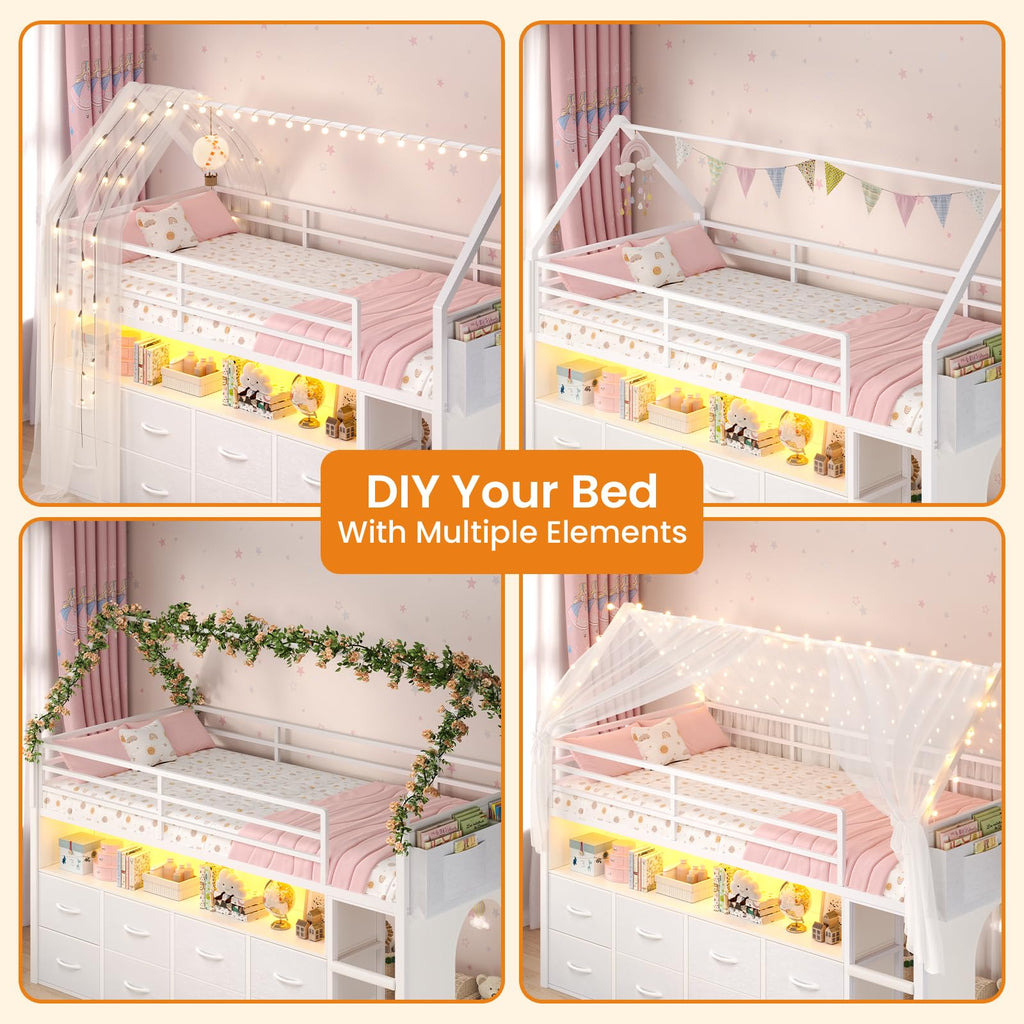 Twin Size Low Loft Bed with 8 Storage Drawers B616827