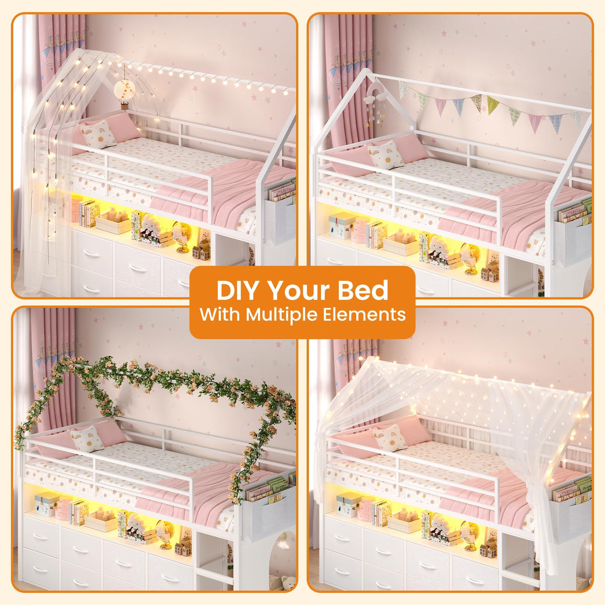Twin Size Low Loft Bed with 8 Storage Drawers B616827