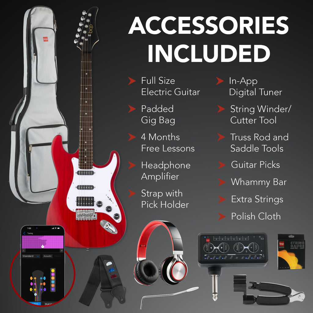 Cherry Red White Electric Guitar Kit with Headphone Amp D12818