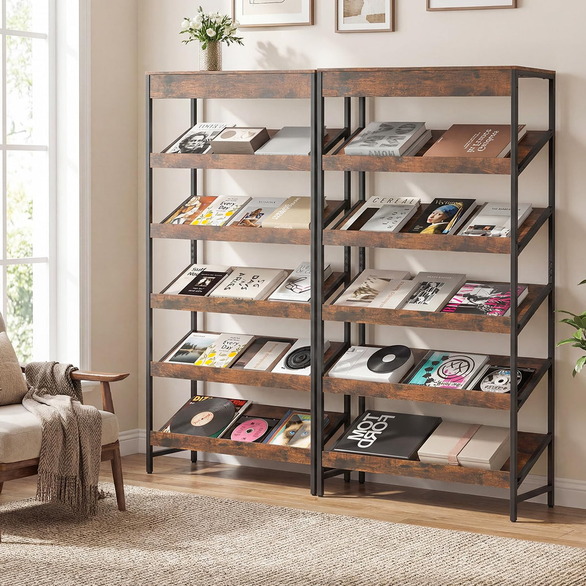6-Tier Tall Freestanding Bookshelf with Angled Shelves X2421