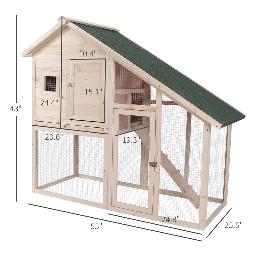 55" 2-Tier Wooden Rabbit Hutch with Ramp E9060