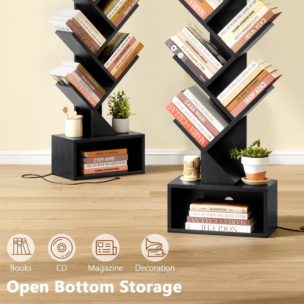 6 Tier Tree Bookshelf with Drawer and LED Lights I408