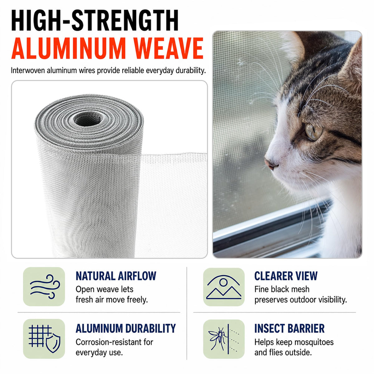 Aluminum Window Screen Mesh Roll 48 in x 100 ft 18x16 Mesh T824