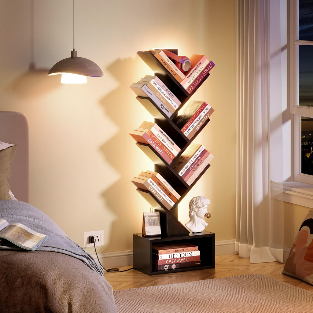 6 Tier Tree Bookshelf with Drawer and LED Lights I408