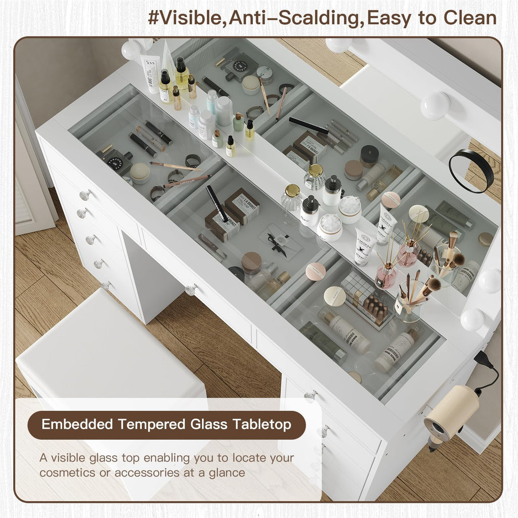 White Vanity Desk with Mirror and Chair N62468