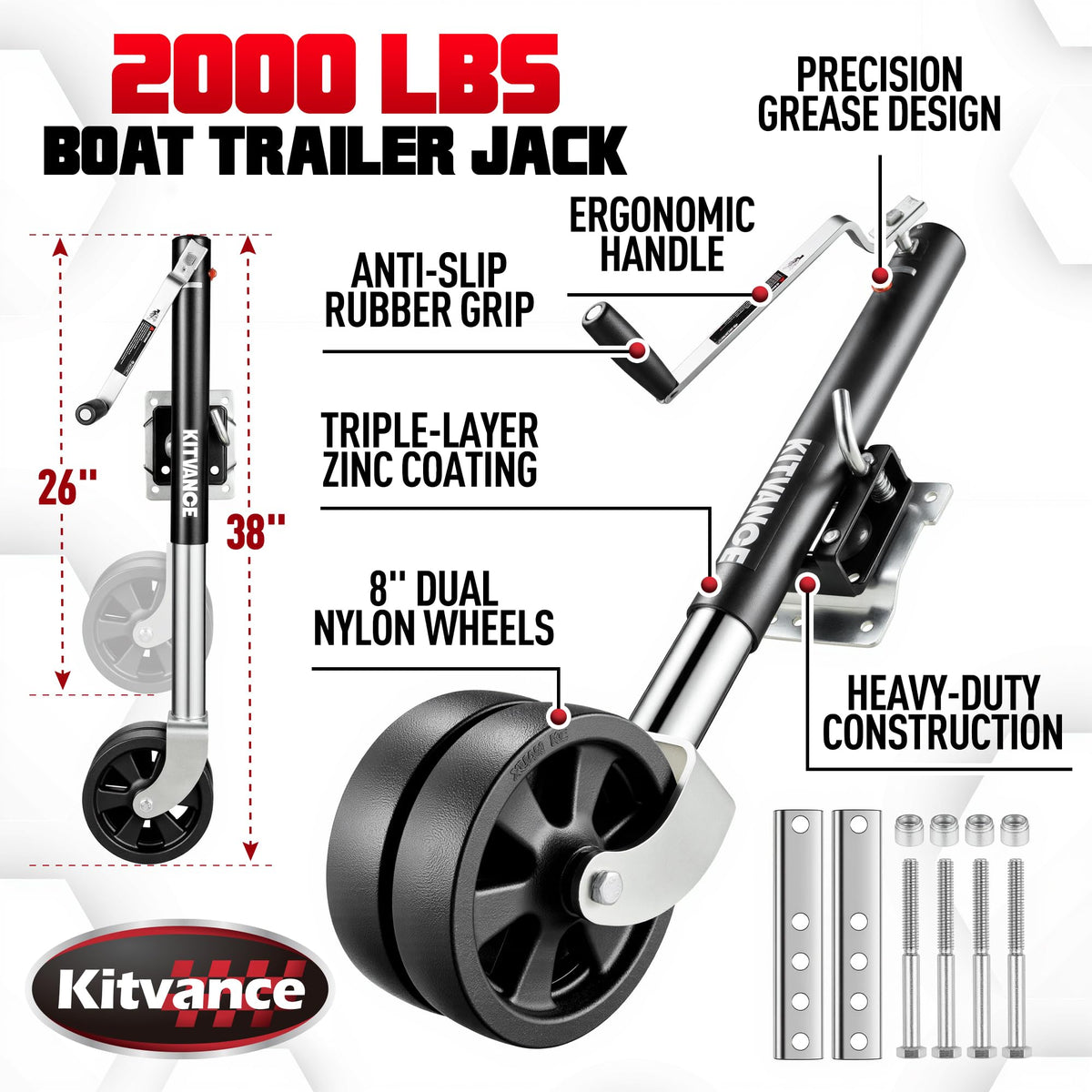 2000 lbs Boat Trailer Jack with 8" Dual Wheels C892