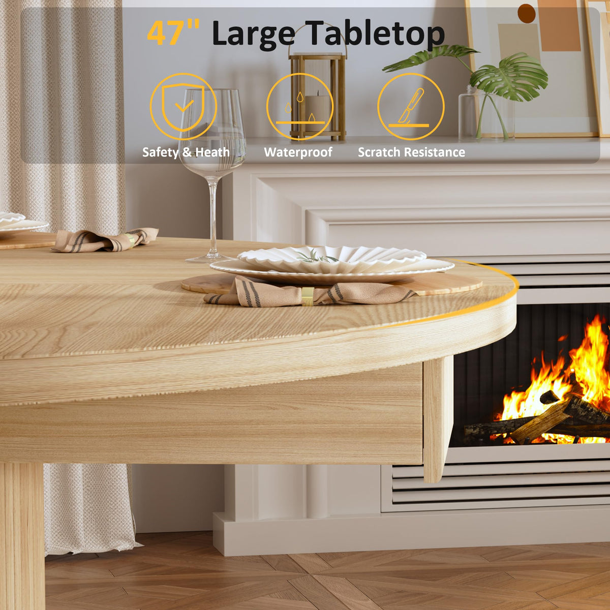 47.2" Round Wood Dining Table with 4 Drawers P29096