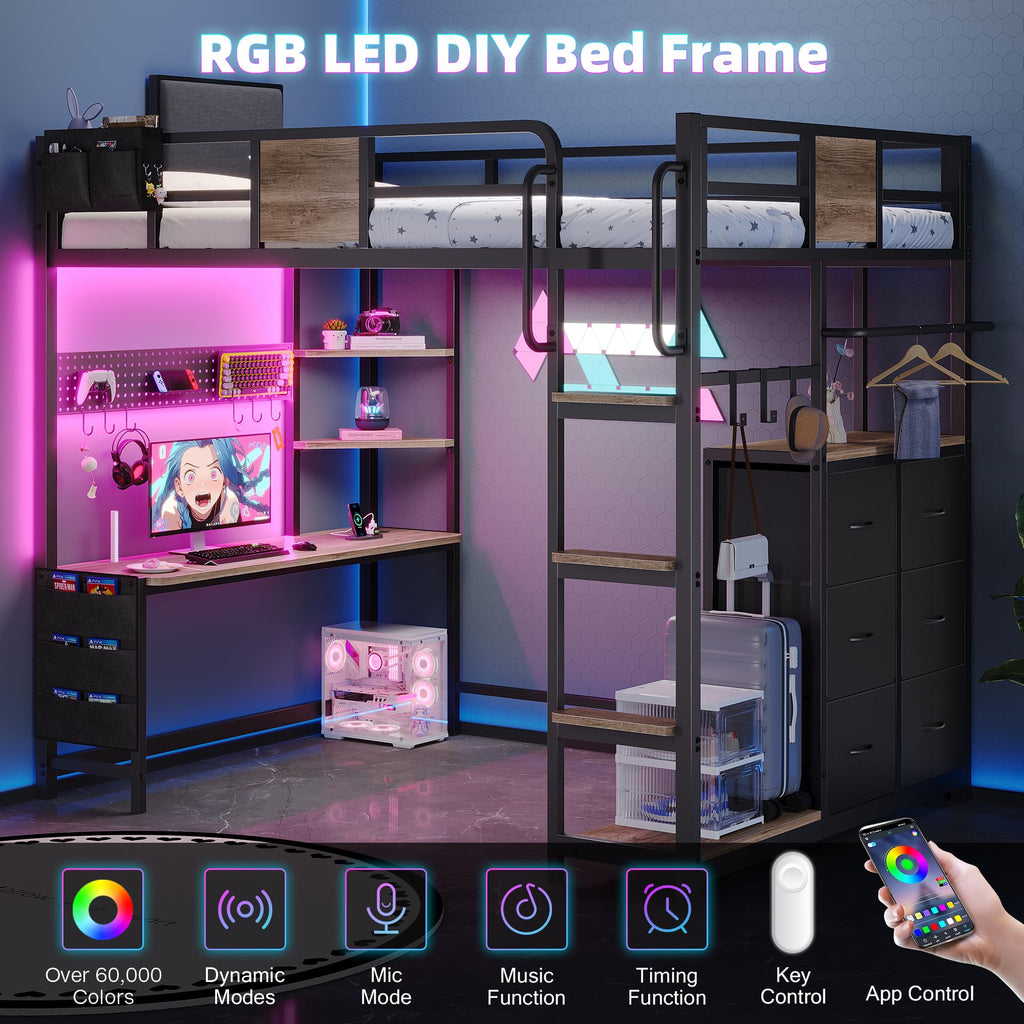 Twin Loft Bed with Storage and 6 Drawers C621083