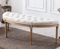 55" Upholstered Tufted Fabric Bench with Rubber Wood Legs, Beige P56621