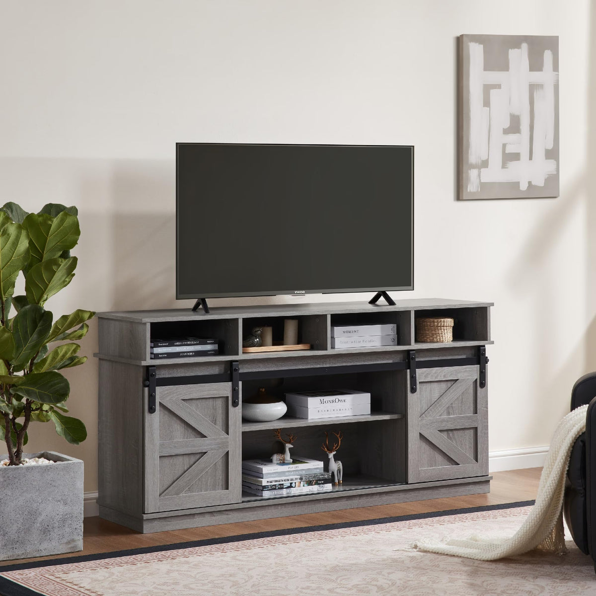 Grey Sliding Barn Door TV Stand N6997
