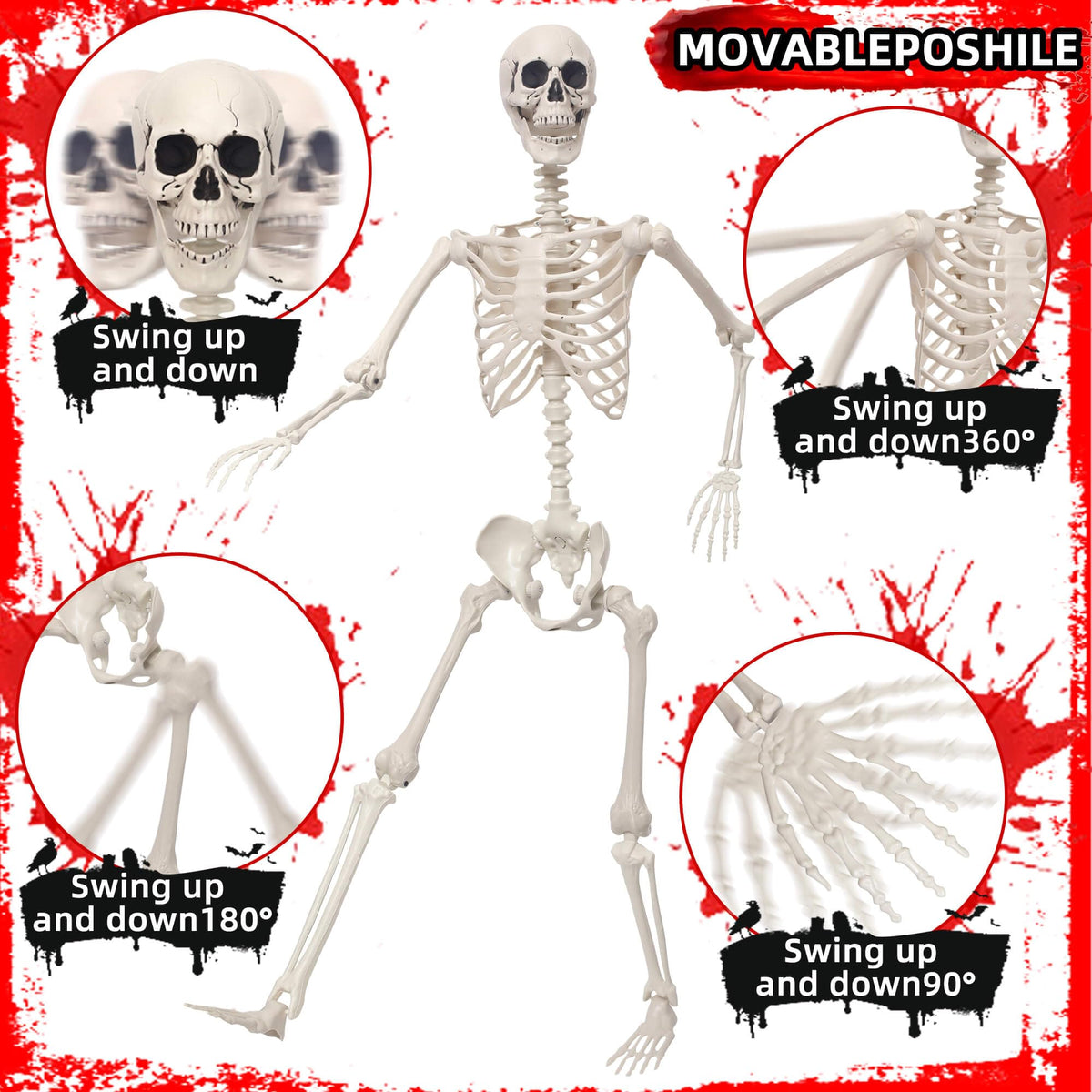 5.4Ft Poseable Skeleton Plastic Human Bones A643830