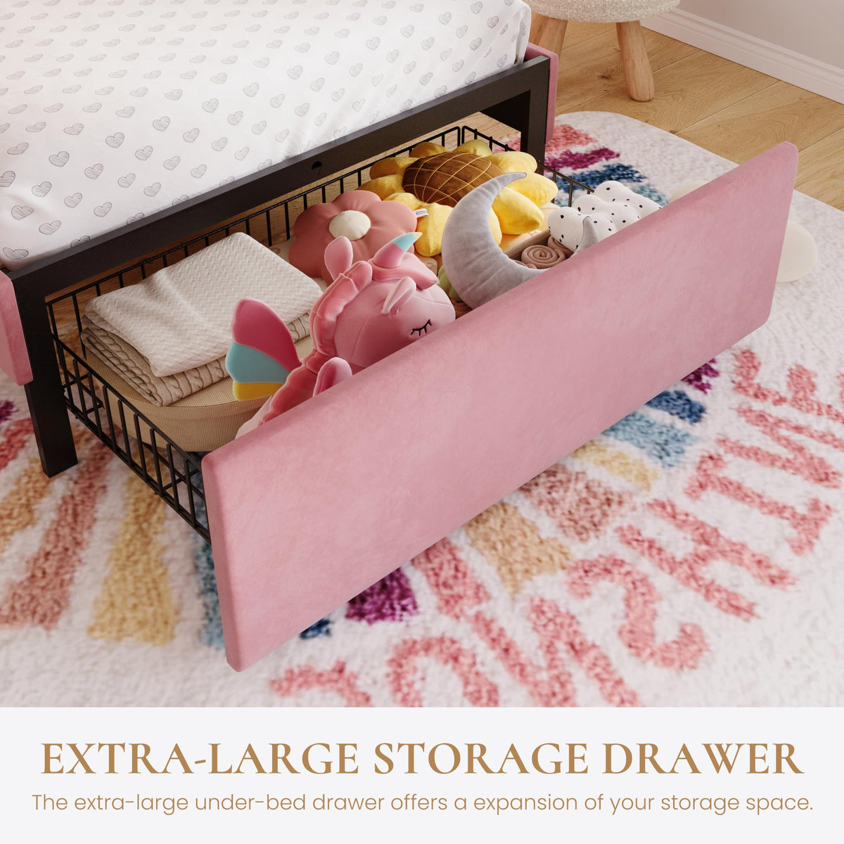 Twin Size Bed Frame with LED Lights and Storage Drawer T787
