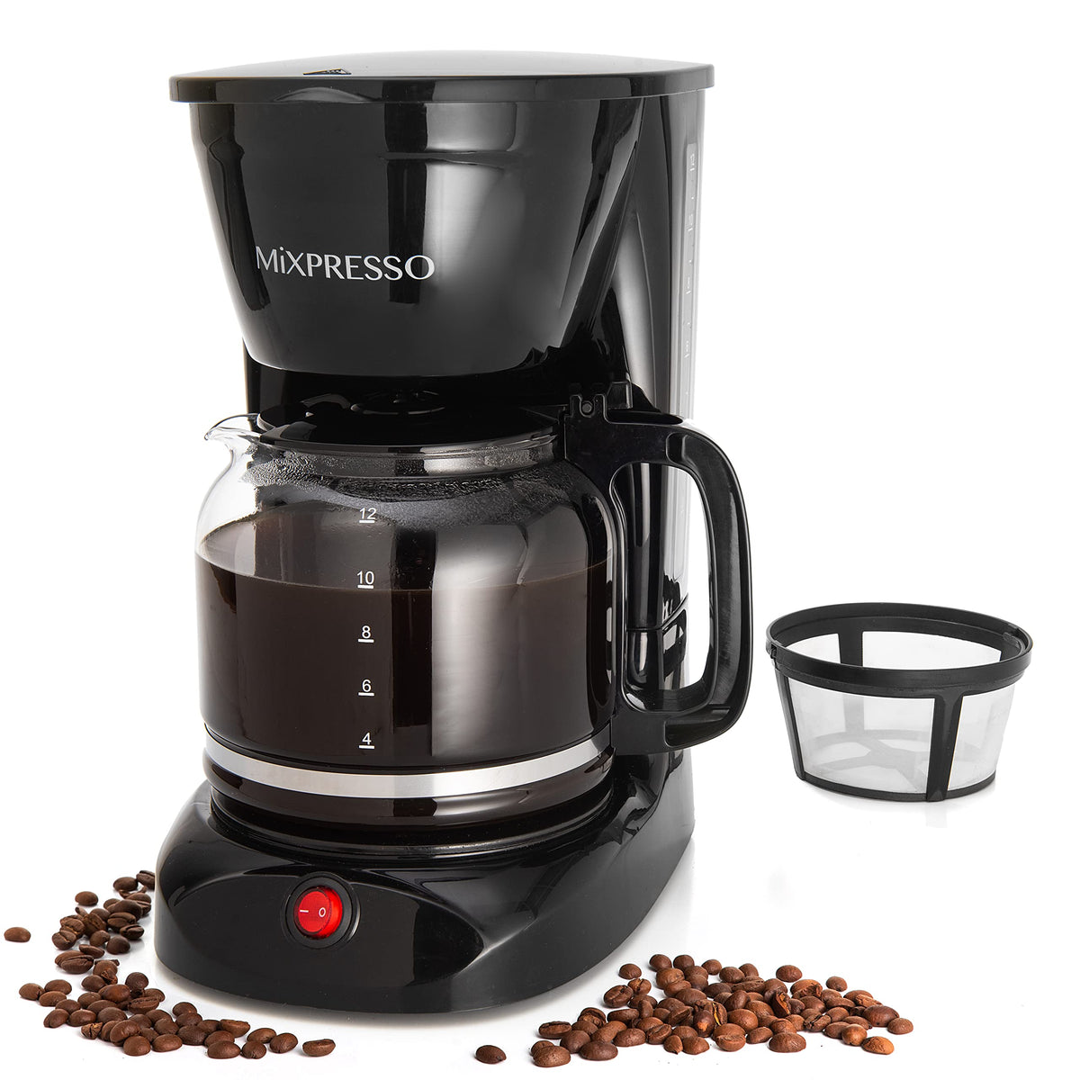 12 Cup Drip Coffee Maker with Reusable Filter, Black Q159