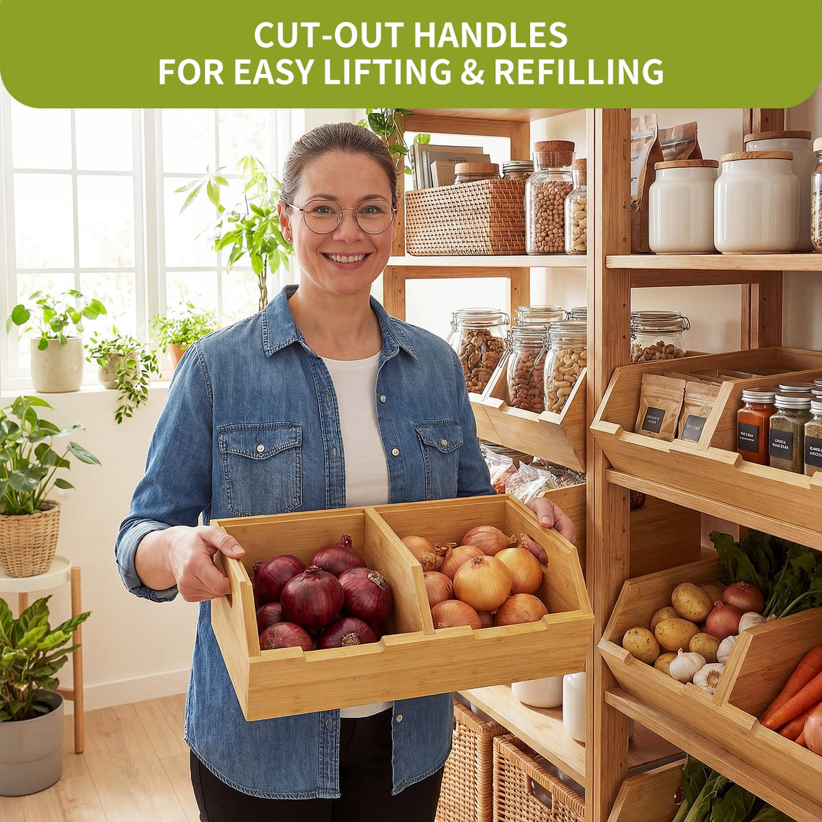 Bamboo Pantry Storage Bins Set Z8456