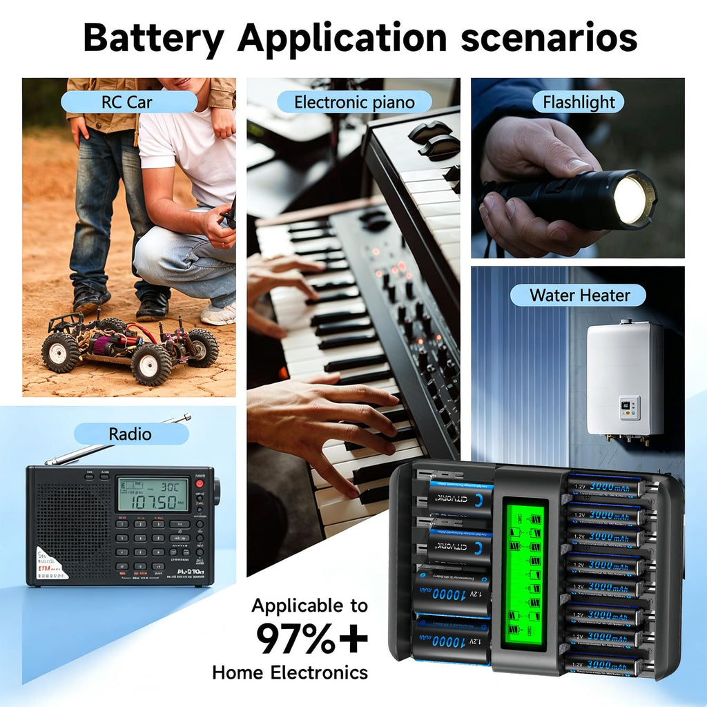 16 Bay AA AAA C D NiMH Battery Charger with LCD Display L805