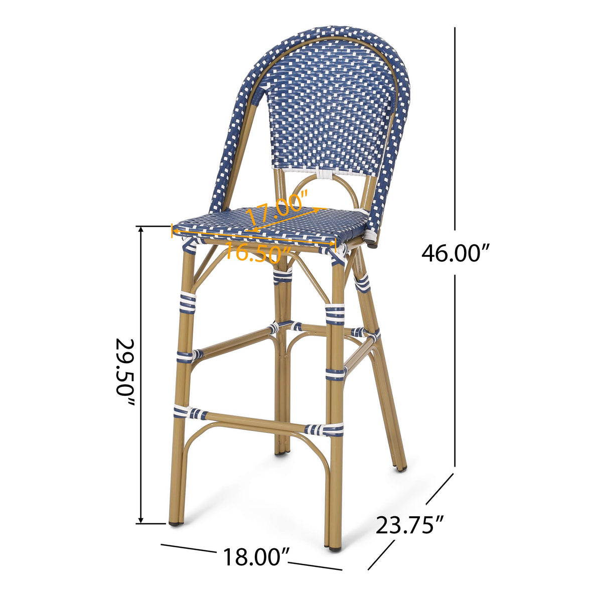 29.5" Bar Height Outdoor Stools Set of 2 Wicker Rattan Aluminum Teal Blue White A54889