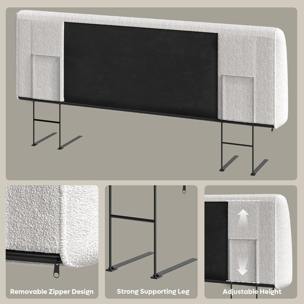 4.7" Upholstered Queen Size Headboard Teddy Velvet Beige T9359