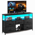 Black TV Stand with LED & Outlets, 5-Drawer Storage L40233