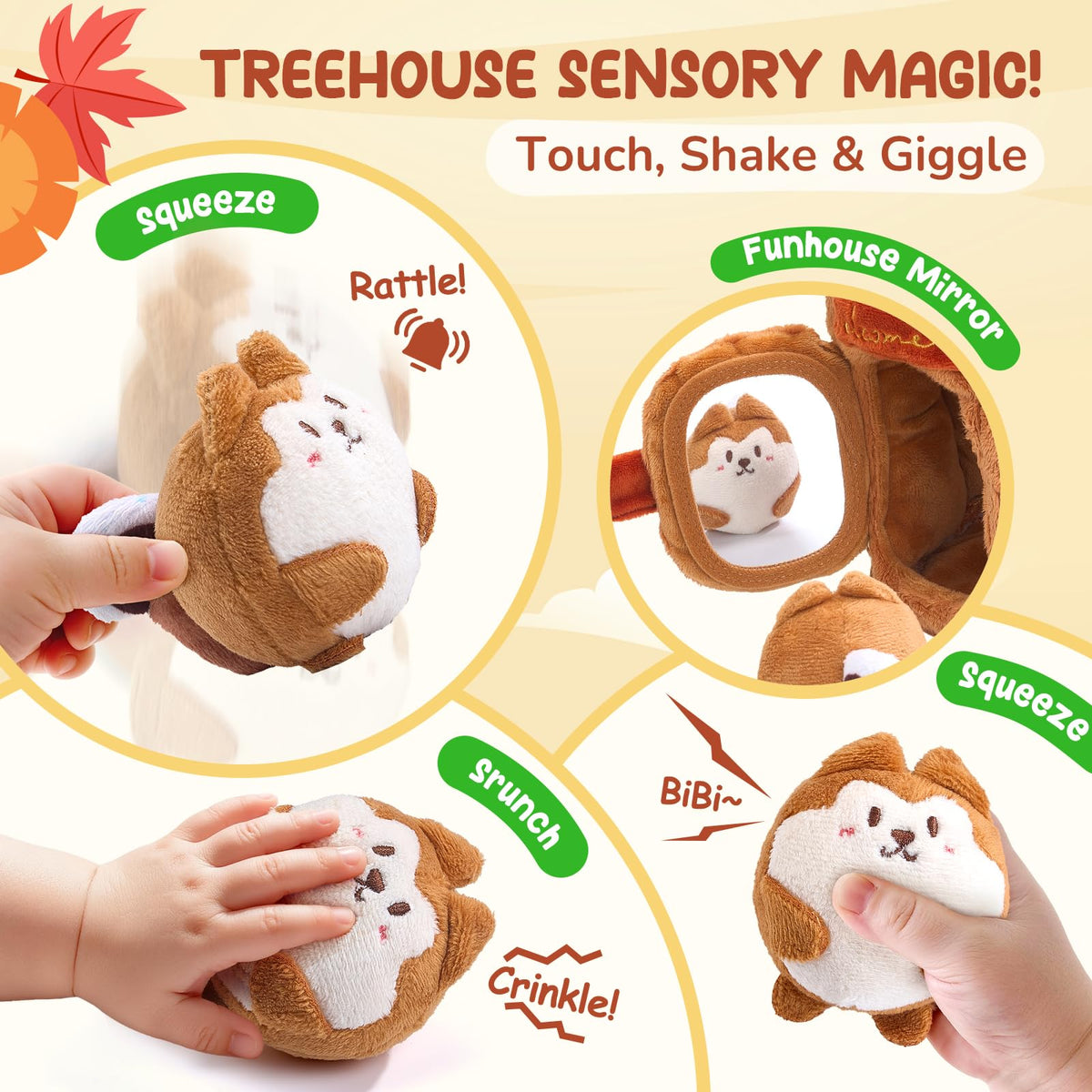 Soft Treehouse 5 Sensory Squirrels Rattle T865