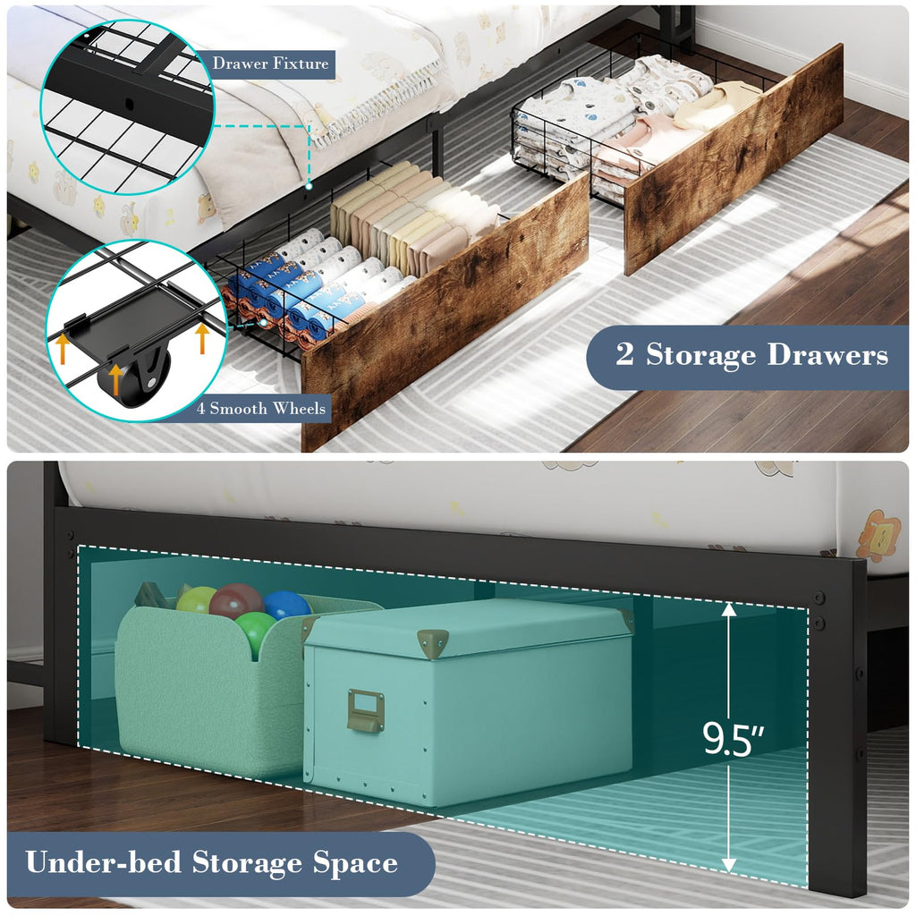 Twin Size Corner Bed Frame with Storage and Headboard O431419