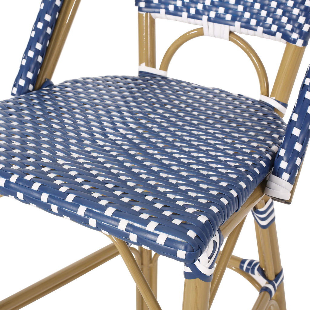 29.5" Bar Height Outdoor Stools Set of 2 Wicker Rattan Aluminum Teal Blue White A54889