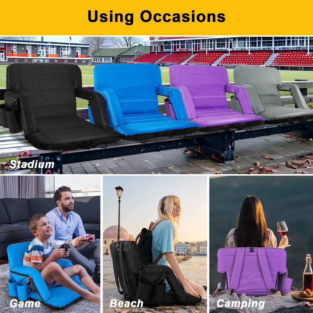2 Pack Wide Waterproof Folding Stadium Seats with Back Support H2514