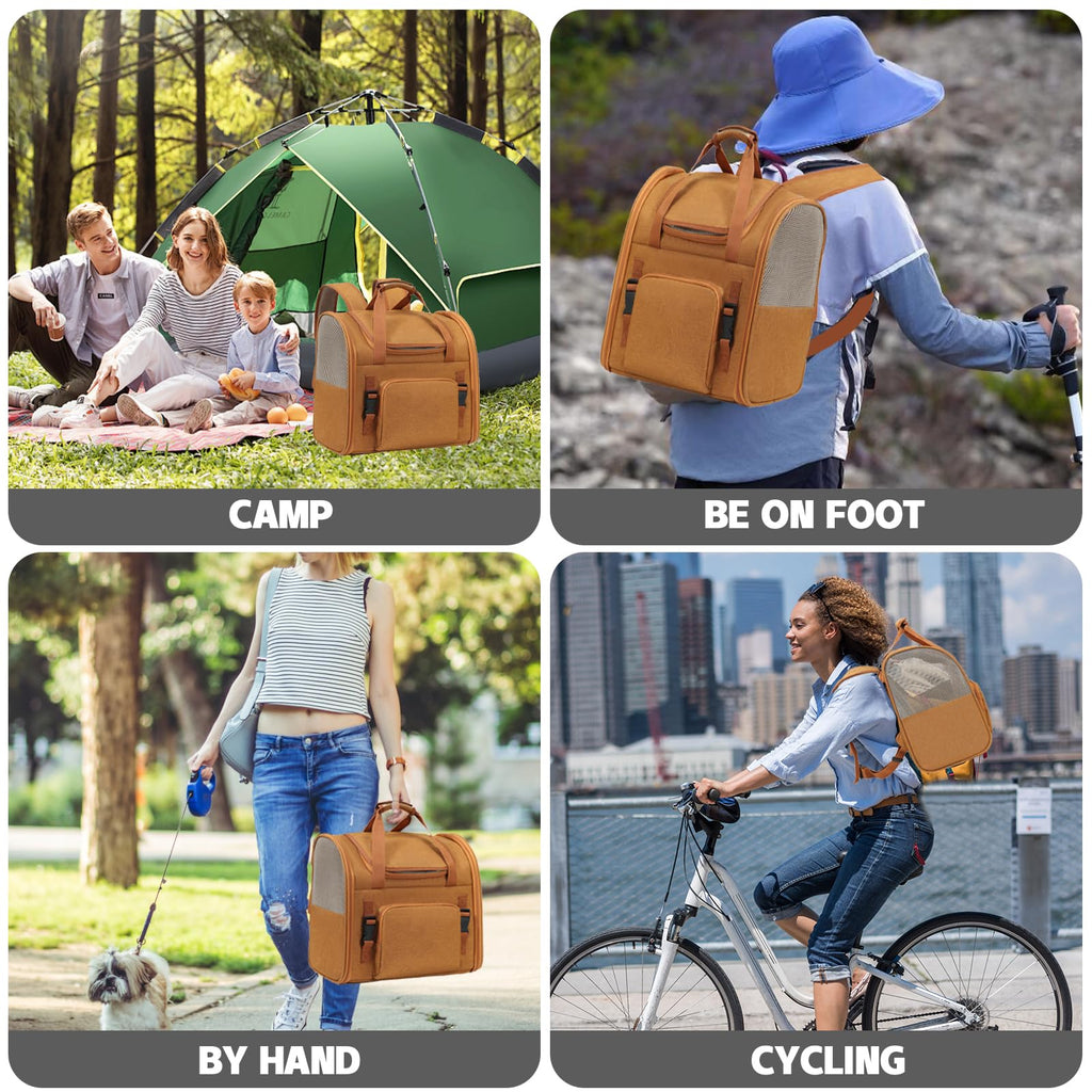 Brown Expandable Breathable Mesh Cat Carrier Backpack I67382