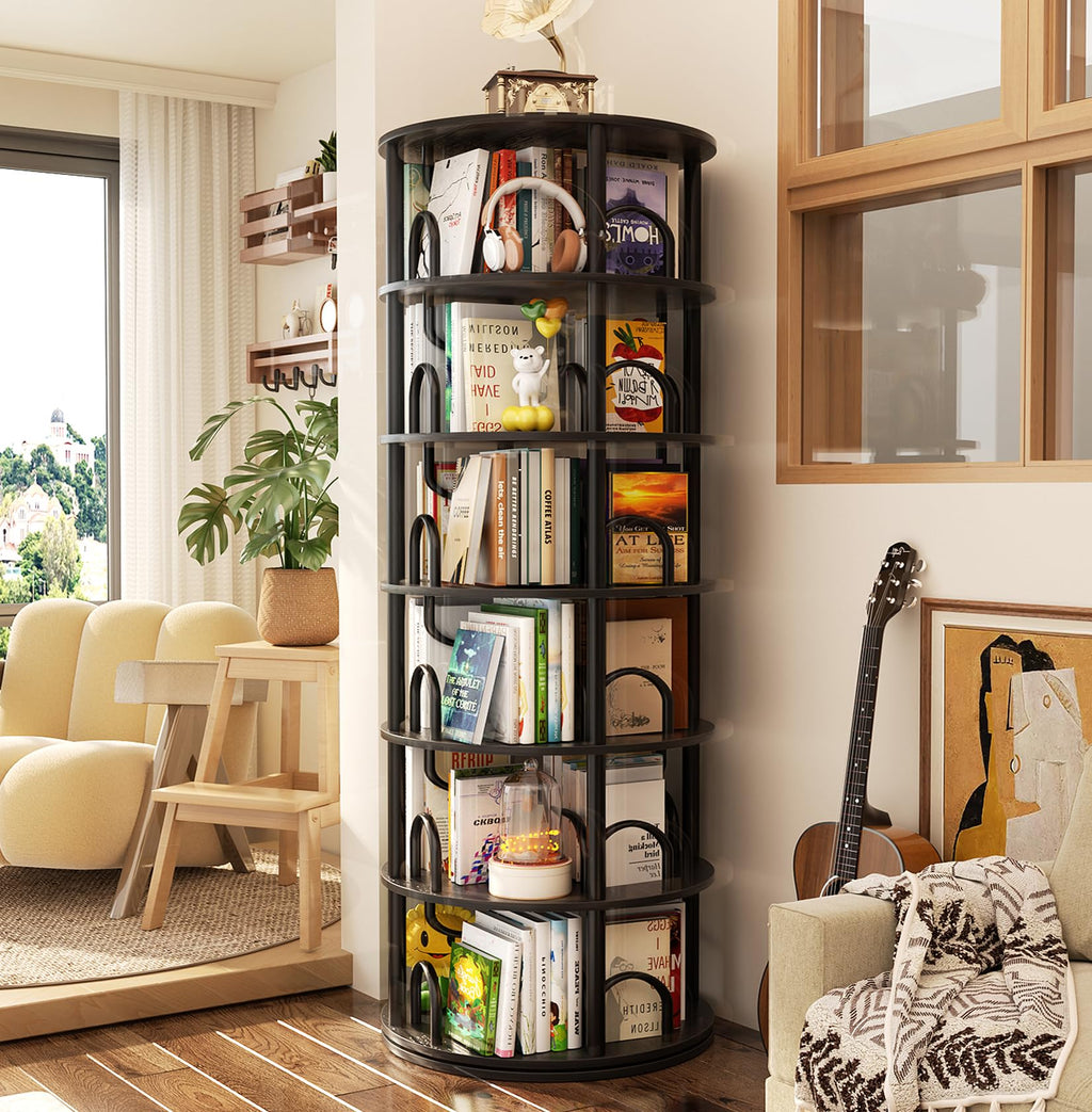 6 Tier Rotating Bookshelf Tower Black W858