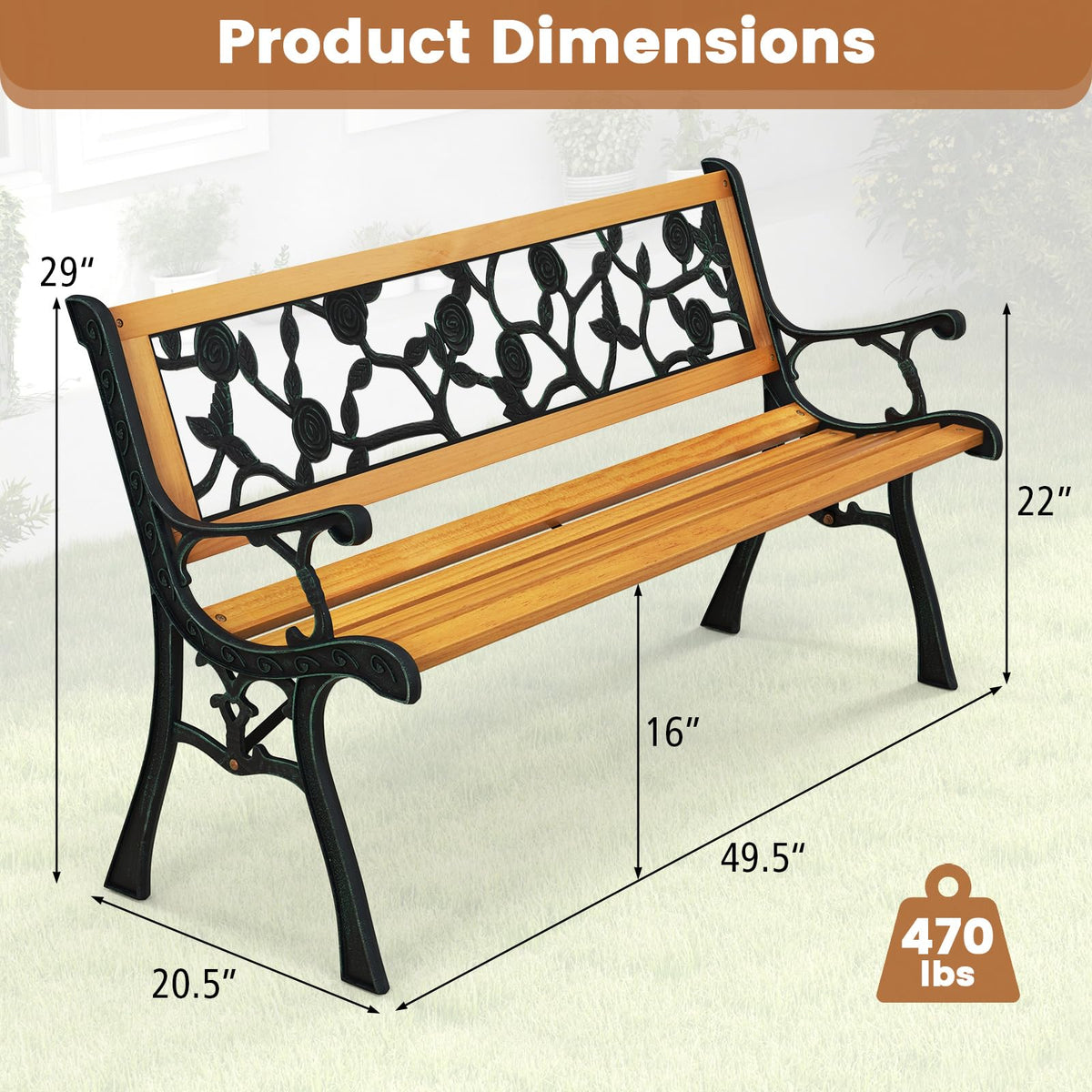 Iron Hardwood Garden Bench J749116
