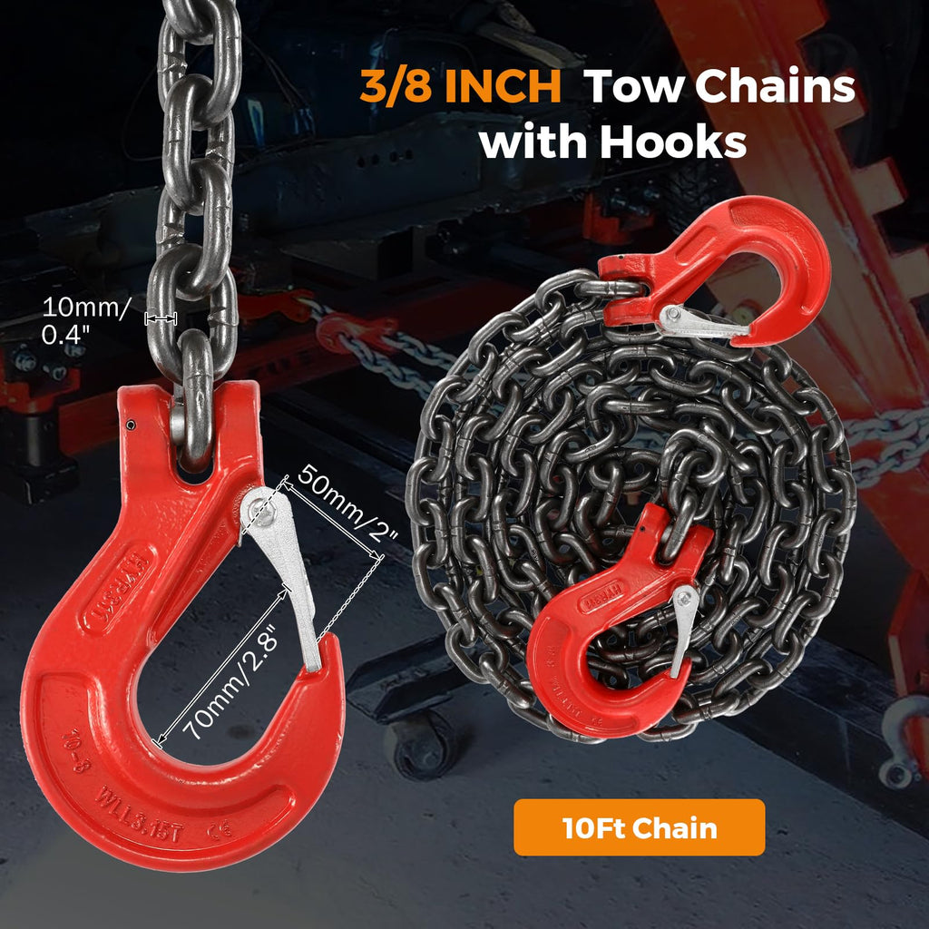 3/8 Inch 10Ft Tow Chain with Double Slip Hooks I86187