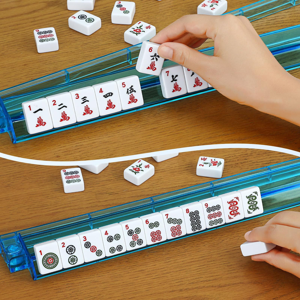 White 166 Tiles Mahjong Set with Blue Carrying Bag Q962