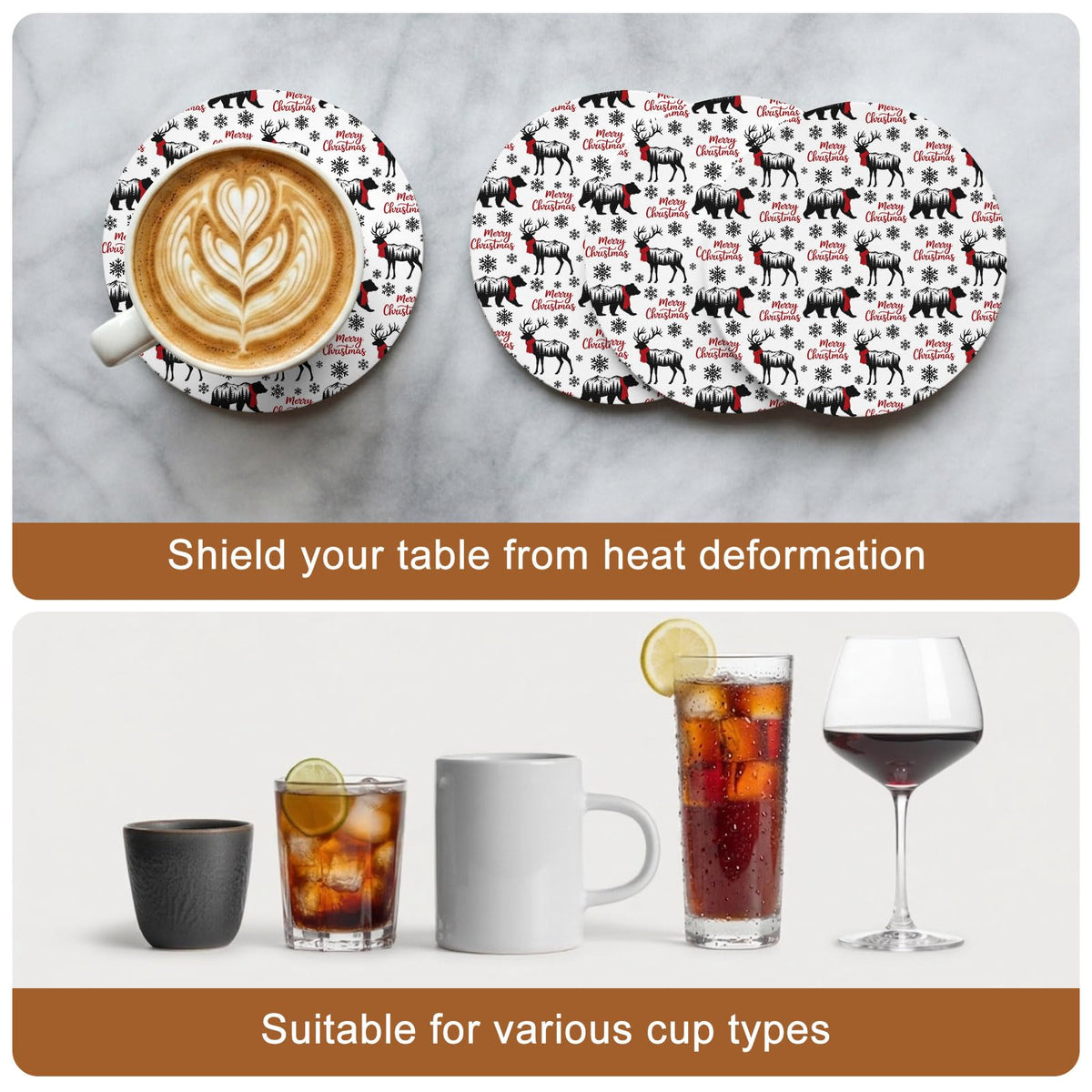 Black Absorbent Ceramic Coasters Set of 6 with Holder W984