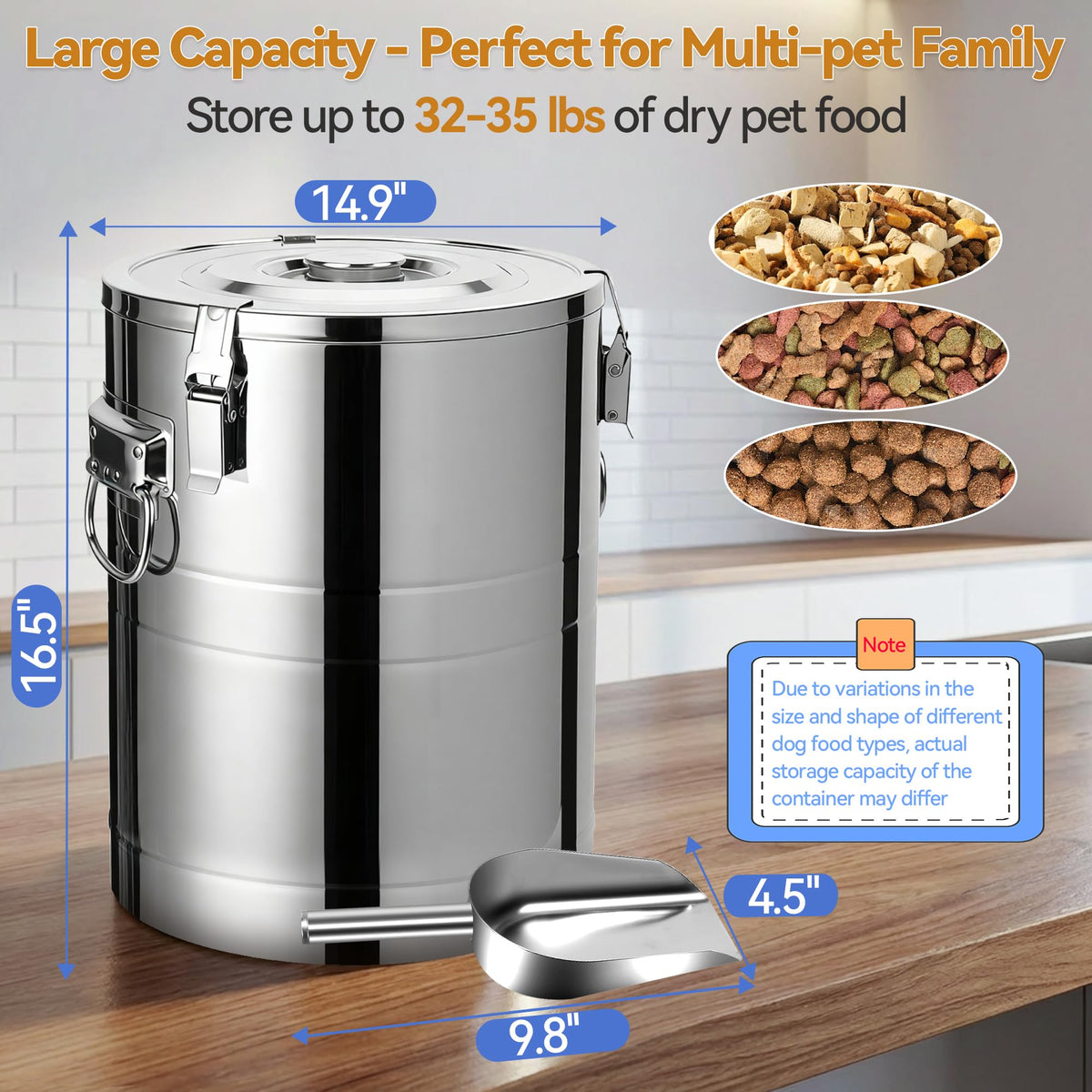 Stainless Steel Dog Food Storage Container with Scoop E8225