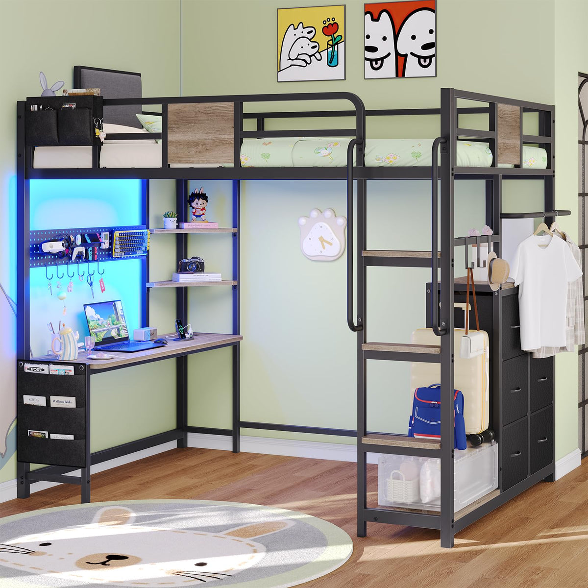 Twin Loft Bed with Storage and 6 Drawers C621083