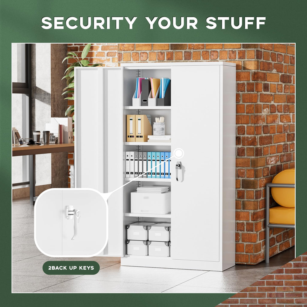 72" White Locking Metal Storage Cabinet with 4 Adjustable Shelves Q37266