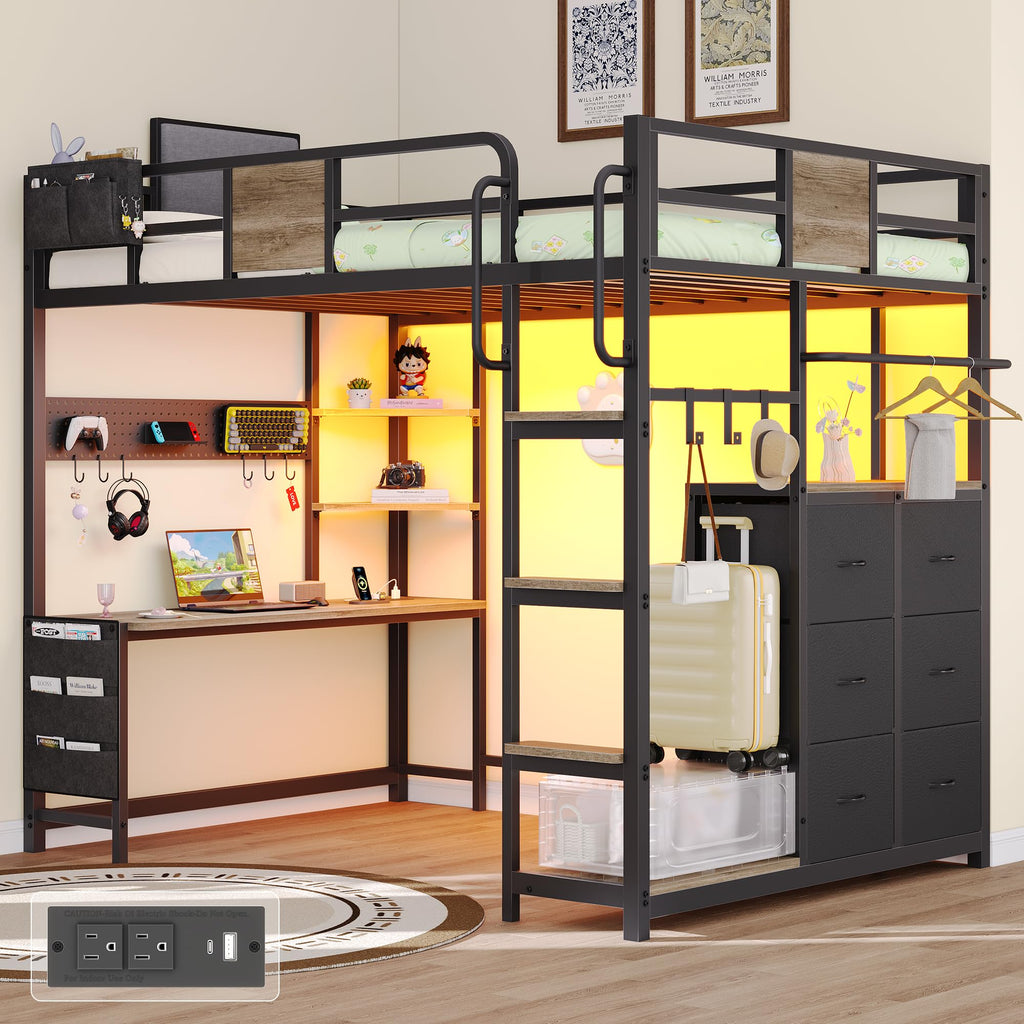 Twin Loft Bed with Storage and 6 Drawers C621083