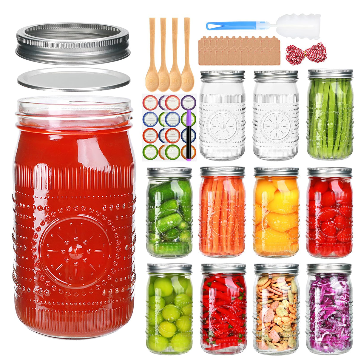 Wide Mouth Mason Jars with Lids 32oz 12 Pack O1004