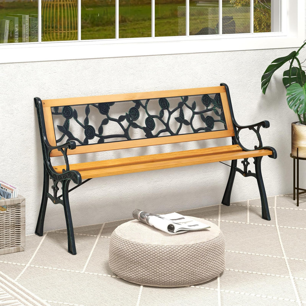 Iron Hardwood Garden Bench J749116