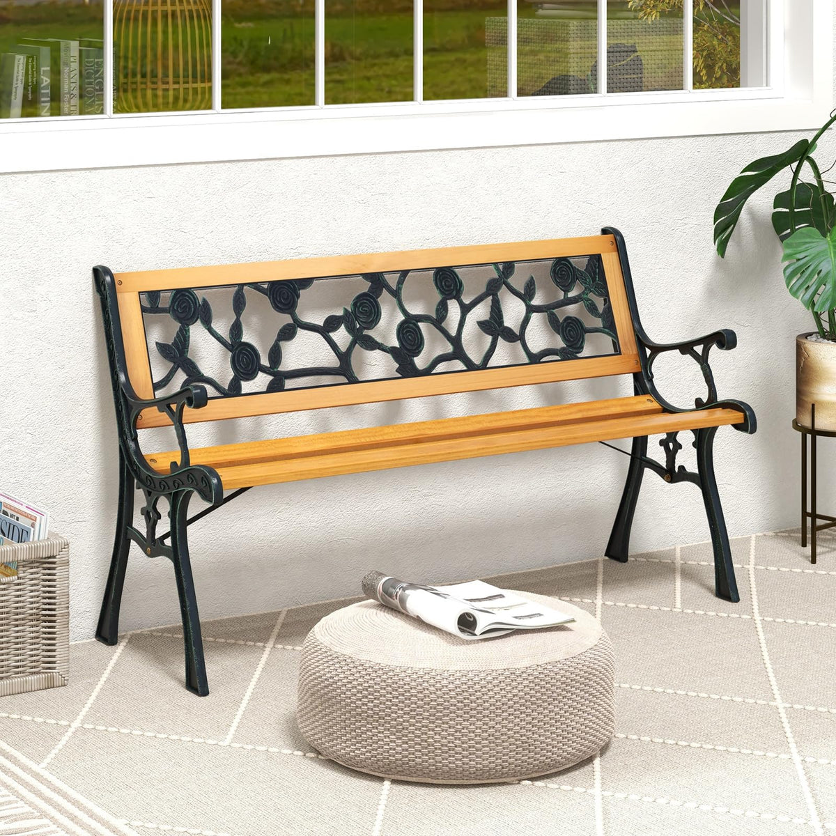 Iron Hardwood Garden Bench J749116