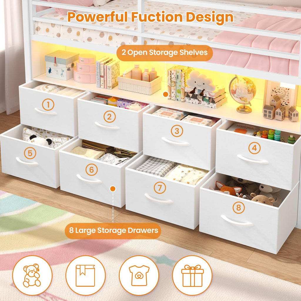 Twin Size Low Loft Bed with 8 Storage Drawers B616827