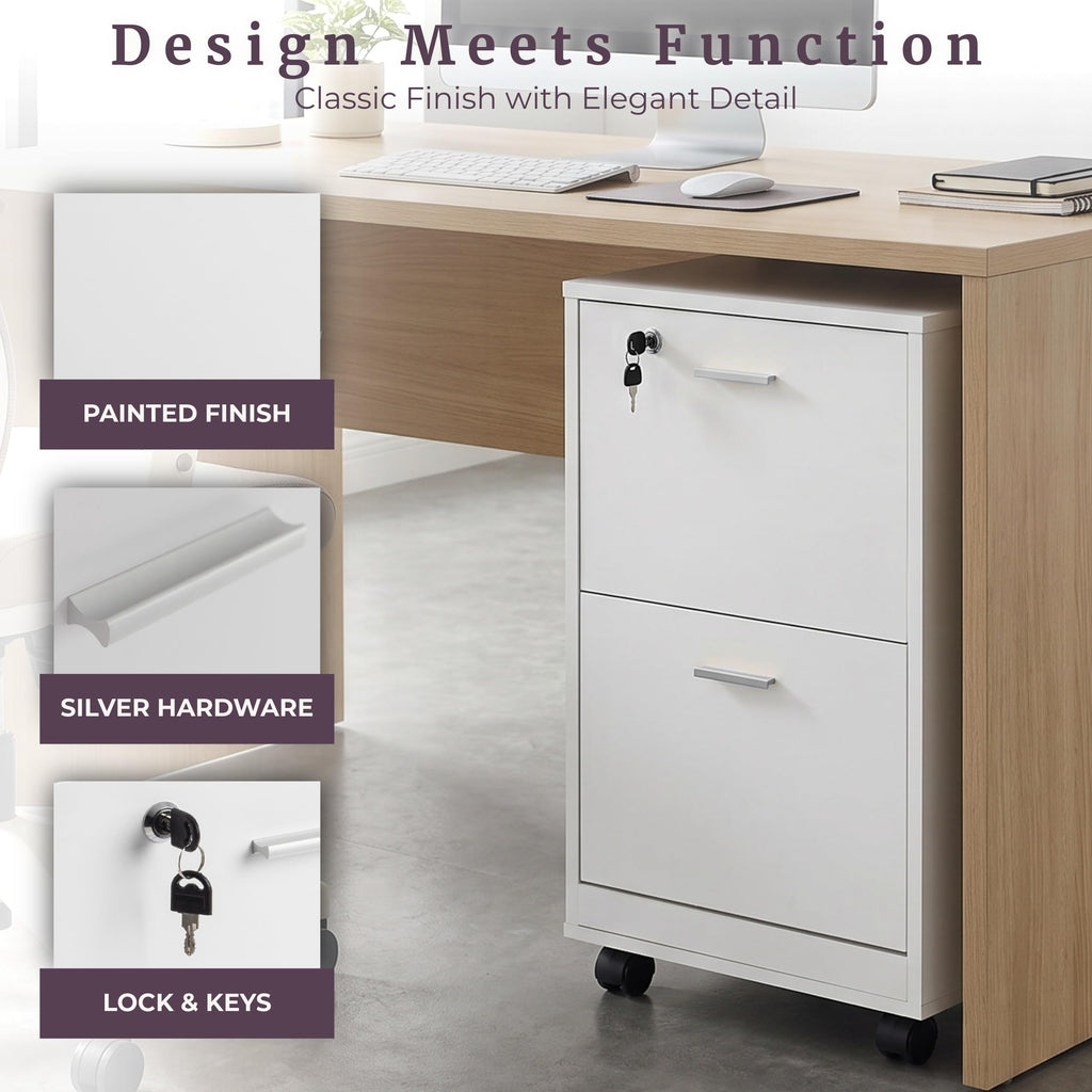 White 2-Drawer Wooden File Cabinet with Lock K56141