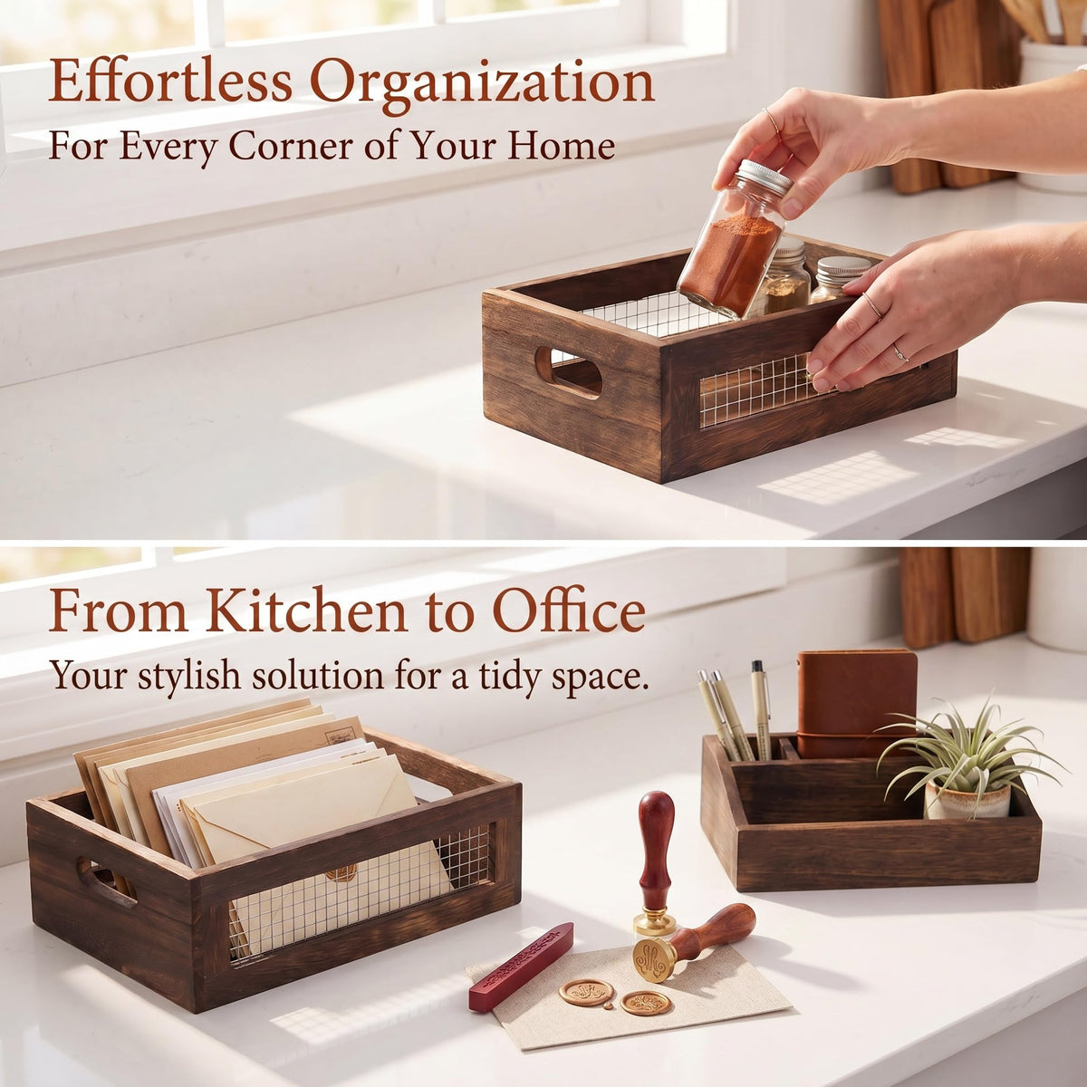 Set of 2 Rustic Wooden Nesting Boxes with Handle A157894